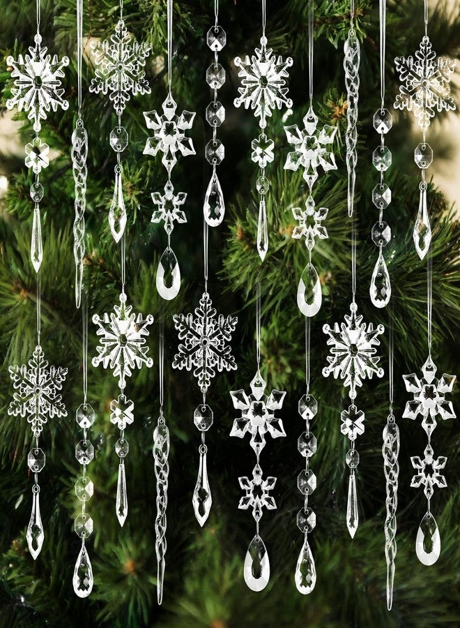 Labrostar 20pcs Christmas Ornaments Christmas Tree Decorations Hanging Acrylic Snowflake Icicle Crystal Ornaments with Drop Pendarts for Christmas Decorations Indoor Xmas Tree Winter New Year Party Supplies - Image 1